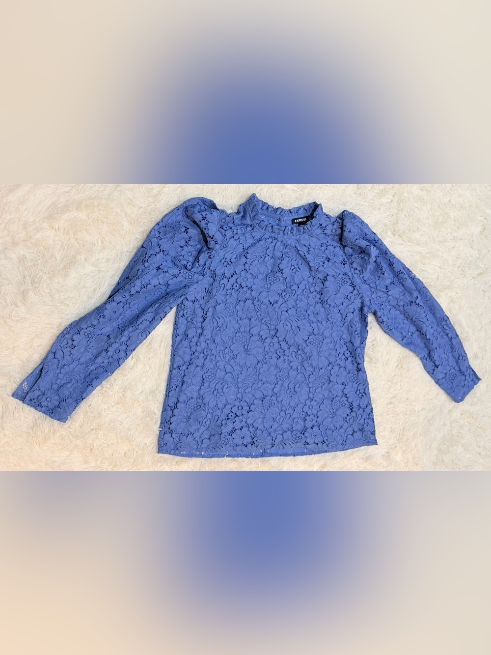 Women’s Express Floral Lace Puff Long Sleeve High Neck Blouse - Size M - Picture 3 of 6
